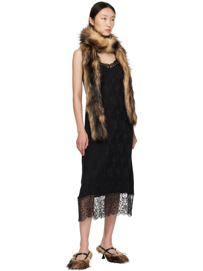 Simone Rocha Brown & Beige Slim Faux Fur Scarf outlook