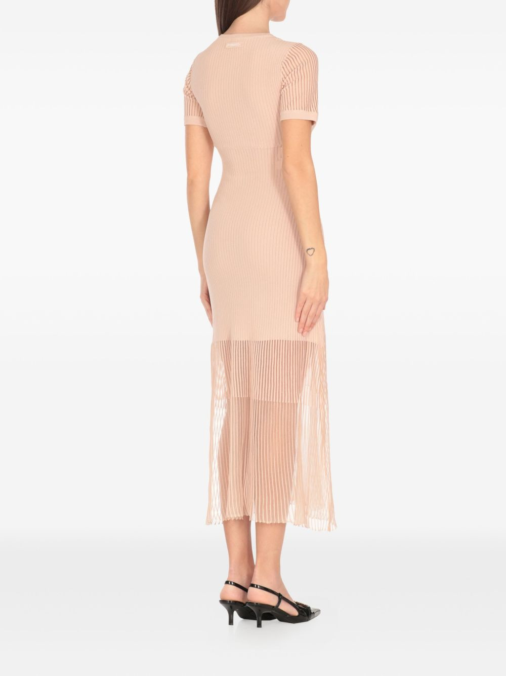 rib-knit pleated midi dress - 4