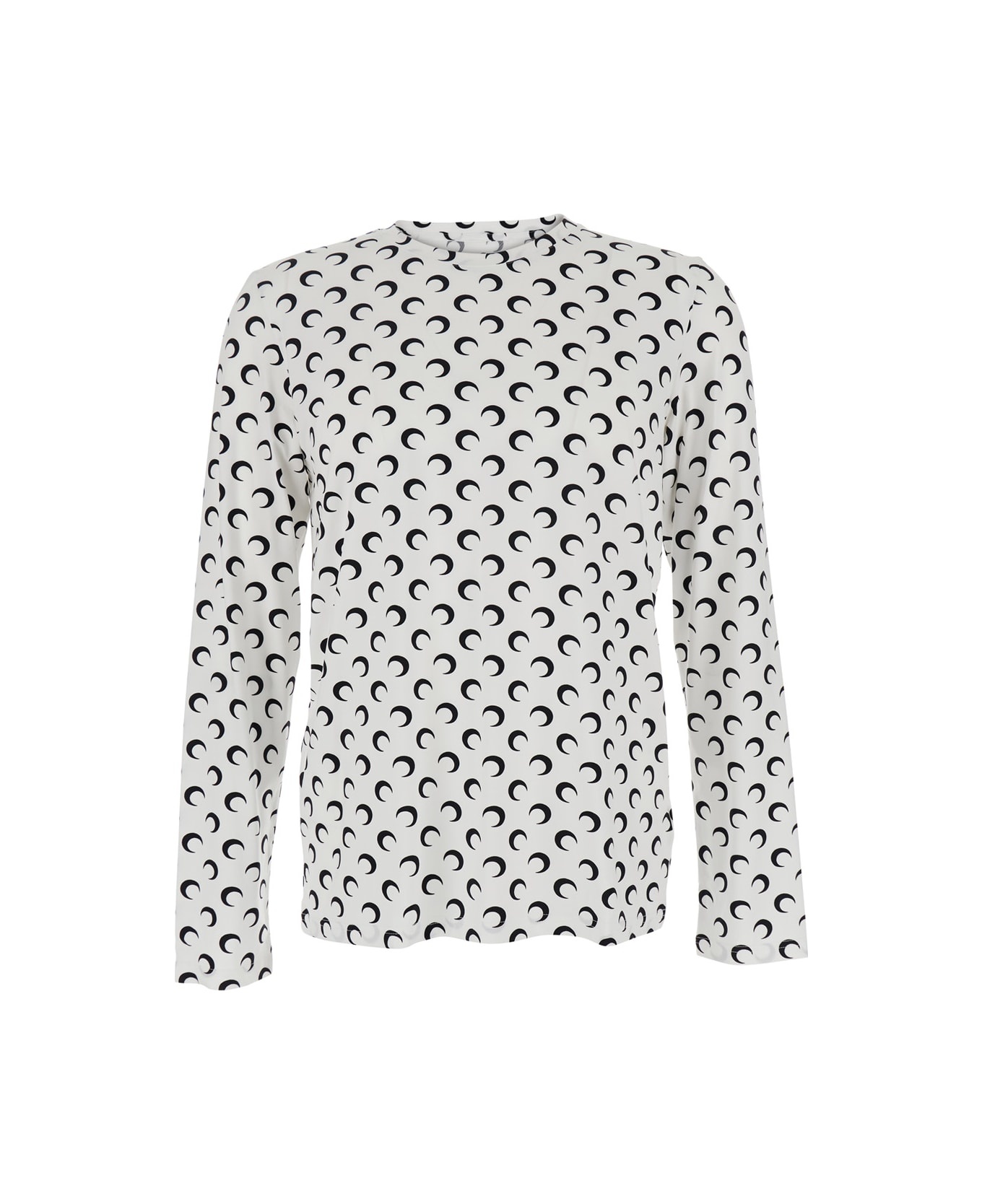 White Crewneck Top With All-over Moon Print In Tech Fabric Stretch Woman - 1