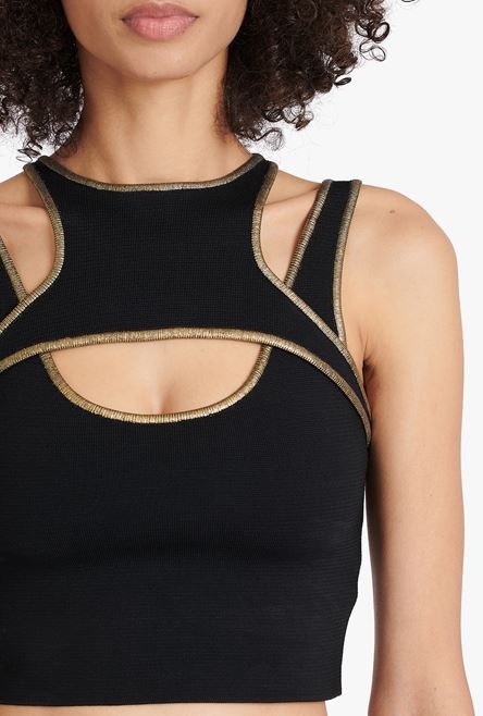 Black and gold knit crop top - 6