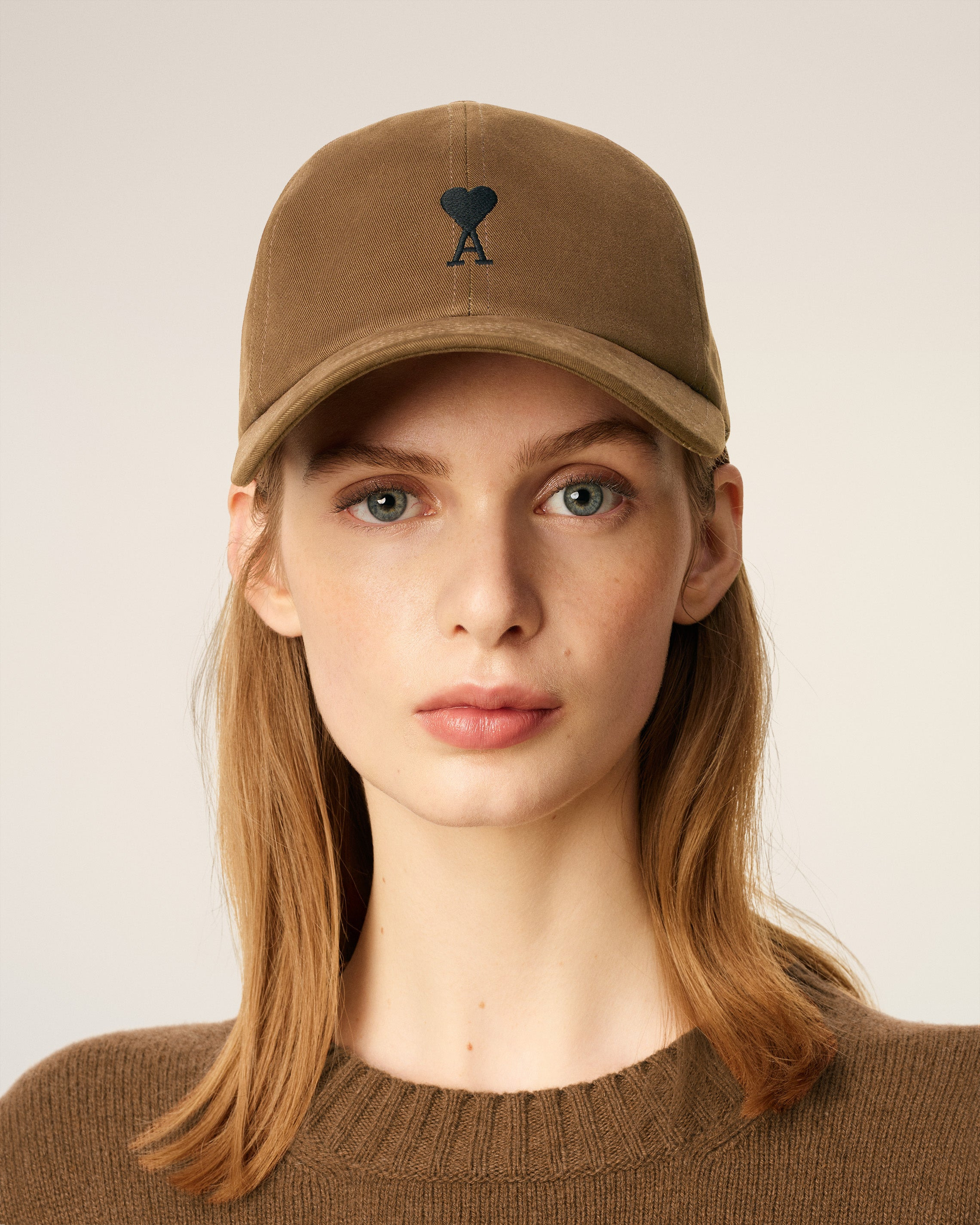 BROWN COTTON AMI DE COEUR EMBROIDERY CAP - 2