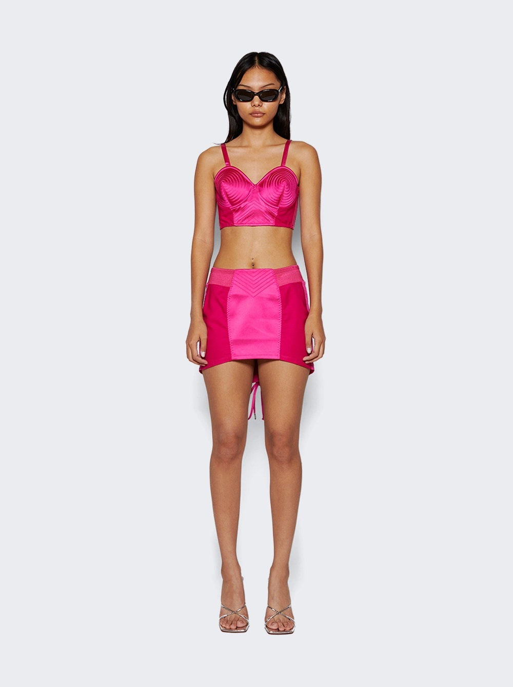 Satin Stretch Mini Skirt Shocking Pink - 2