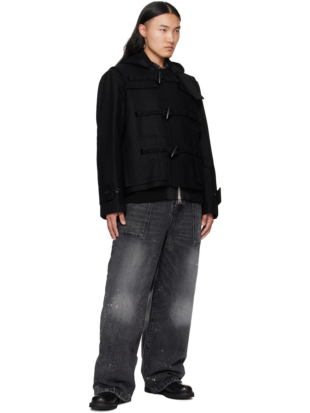 Black Wool Melton Bomber Jacket - 4