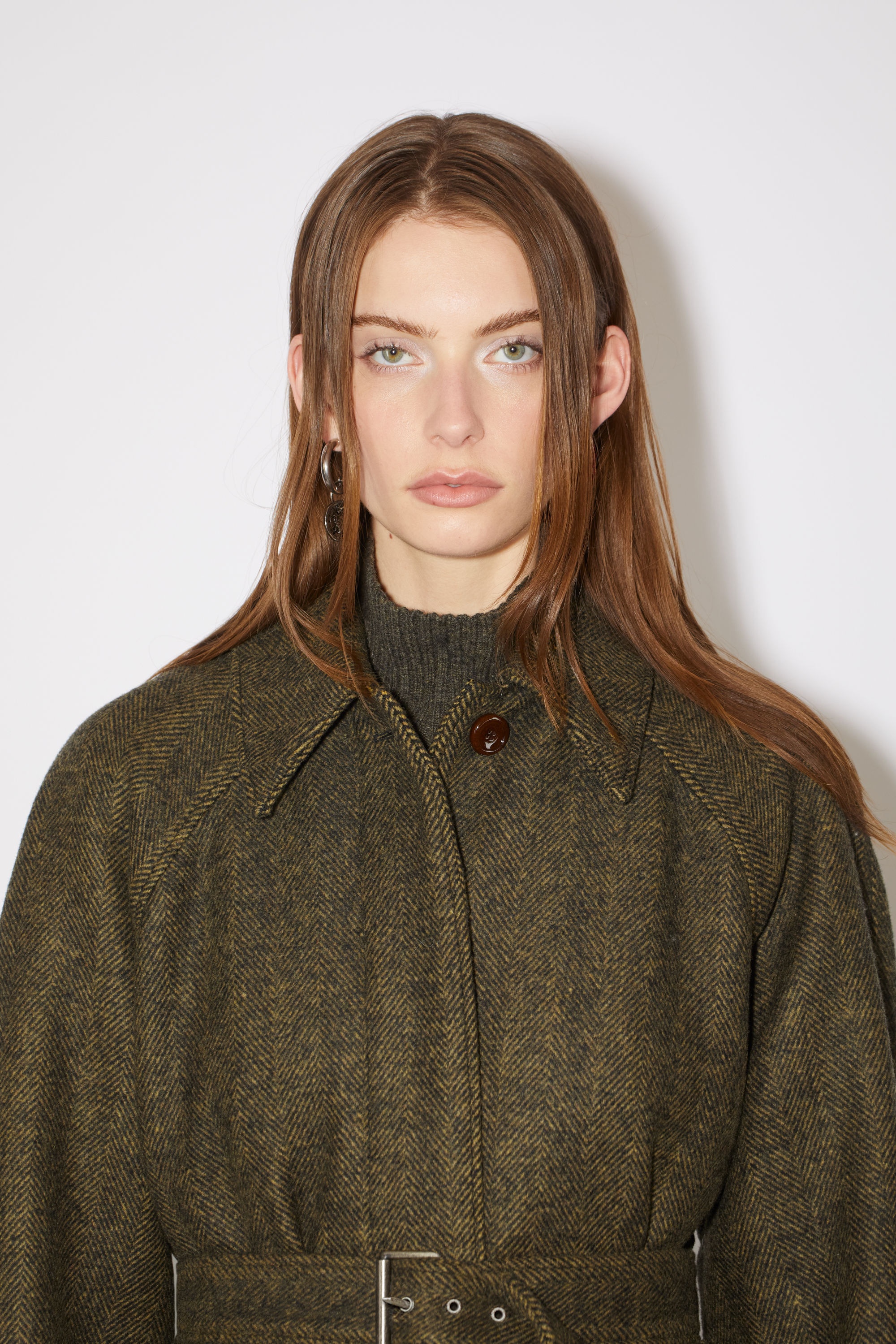 Wool-blend woven belted coat - Military green - 6