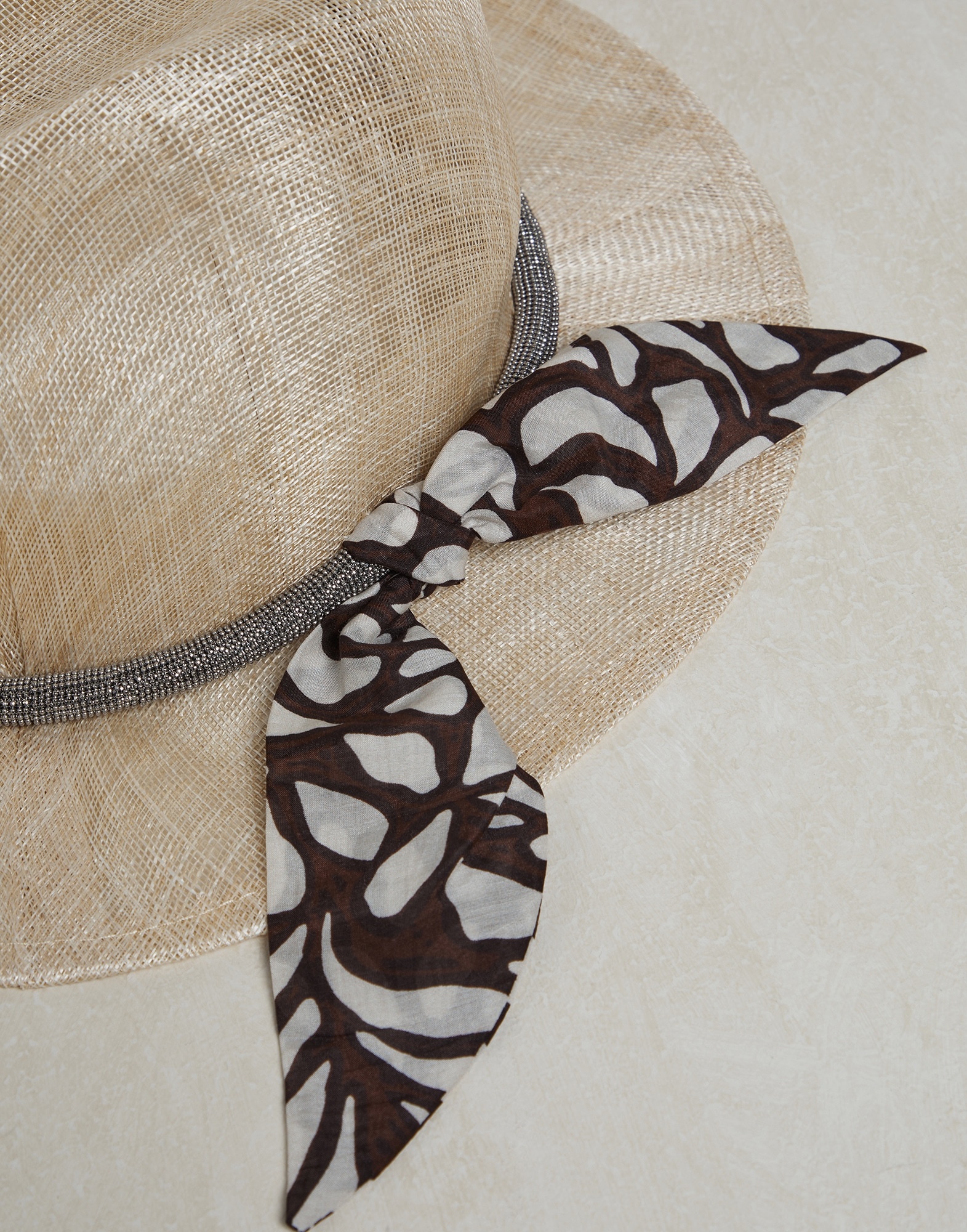 Abacá hat with band in ramage print poplin and monili - 2