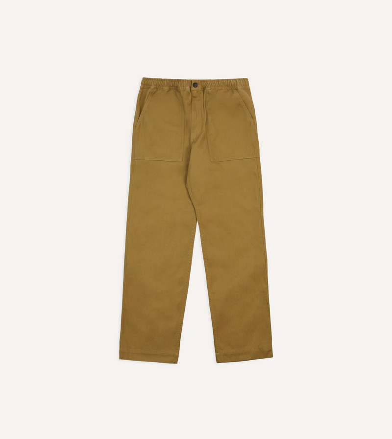 Khaki Herringbone Twill Cotton Drawstring Trousers - 1