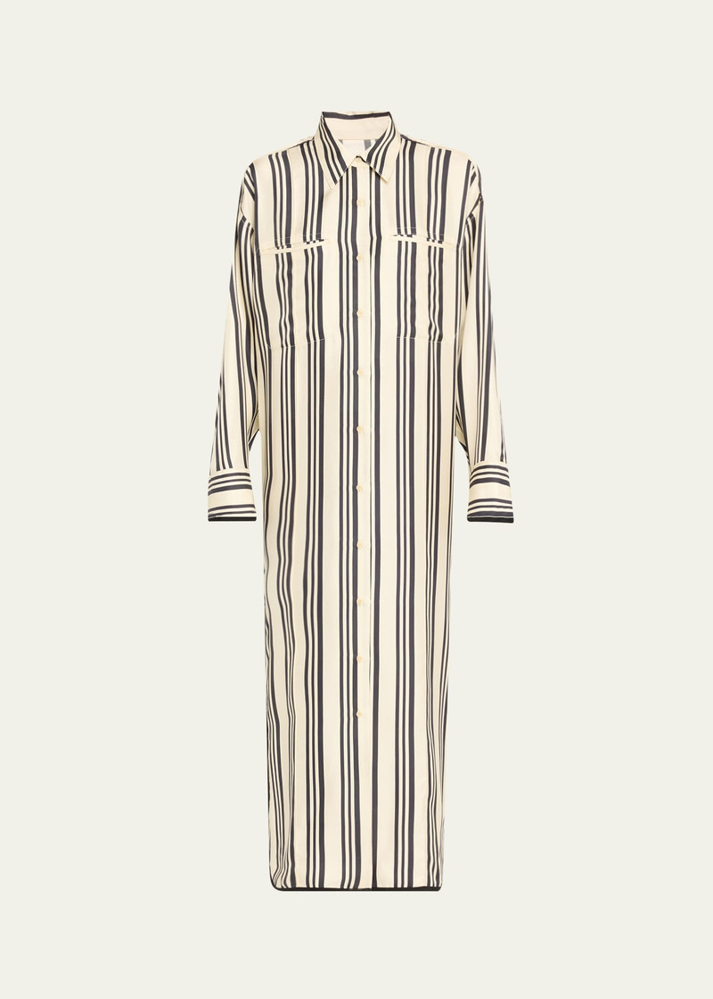Viviana Stripe Maxi Silk Shirtdress - 1