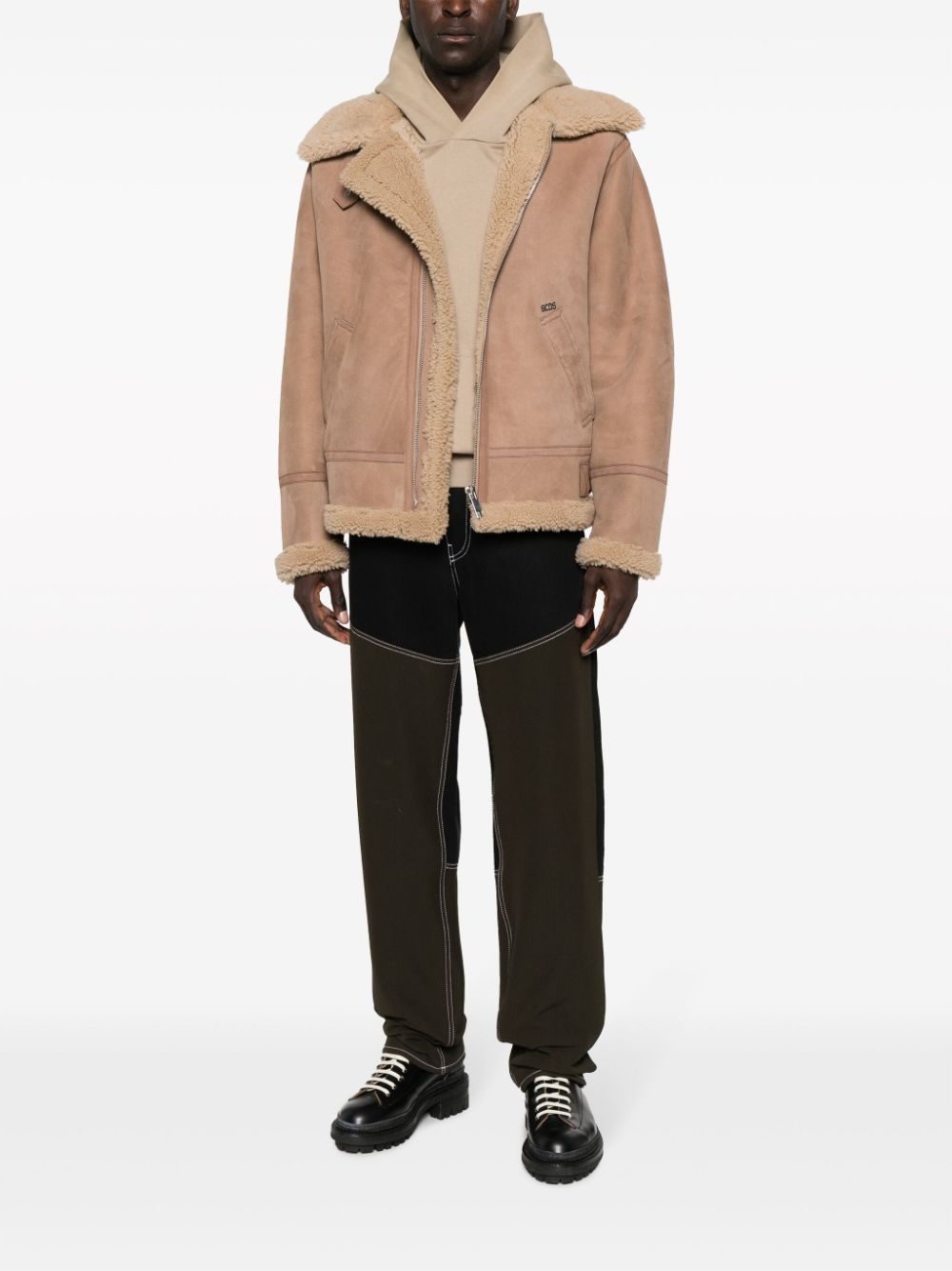 shearling zip-up biker jacket - 2