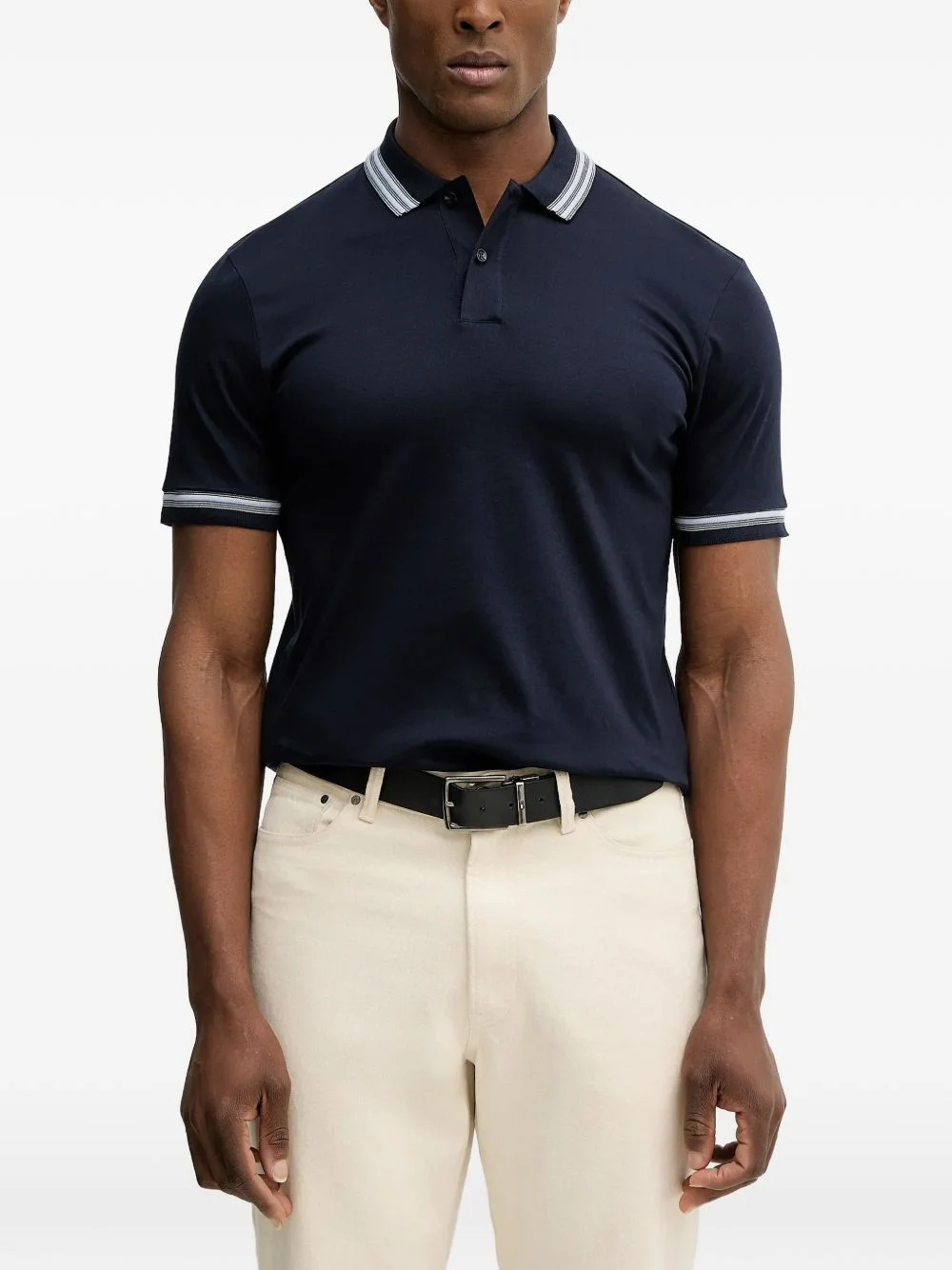 striped-trim polo shirt - 1