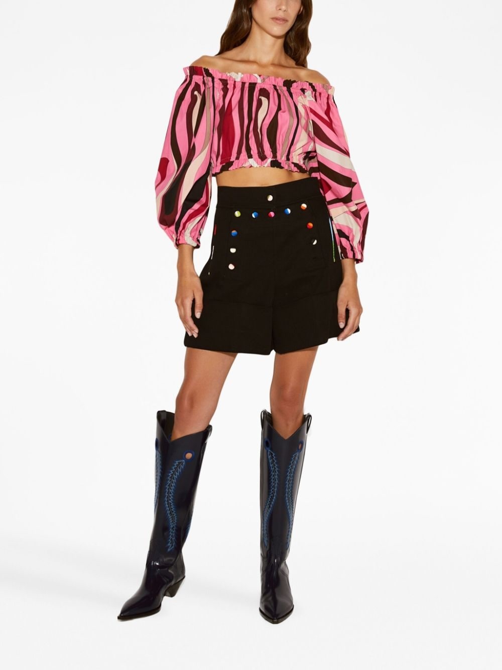 abstract-print cropped blouse - 2