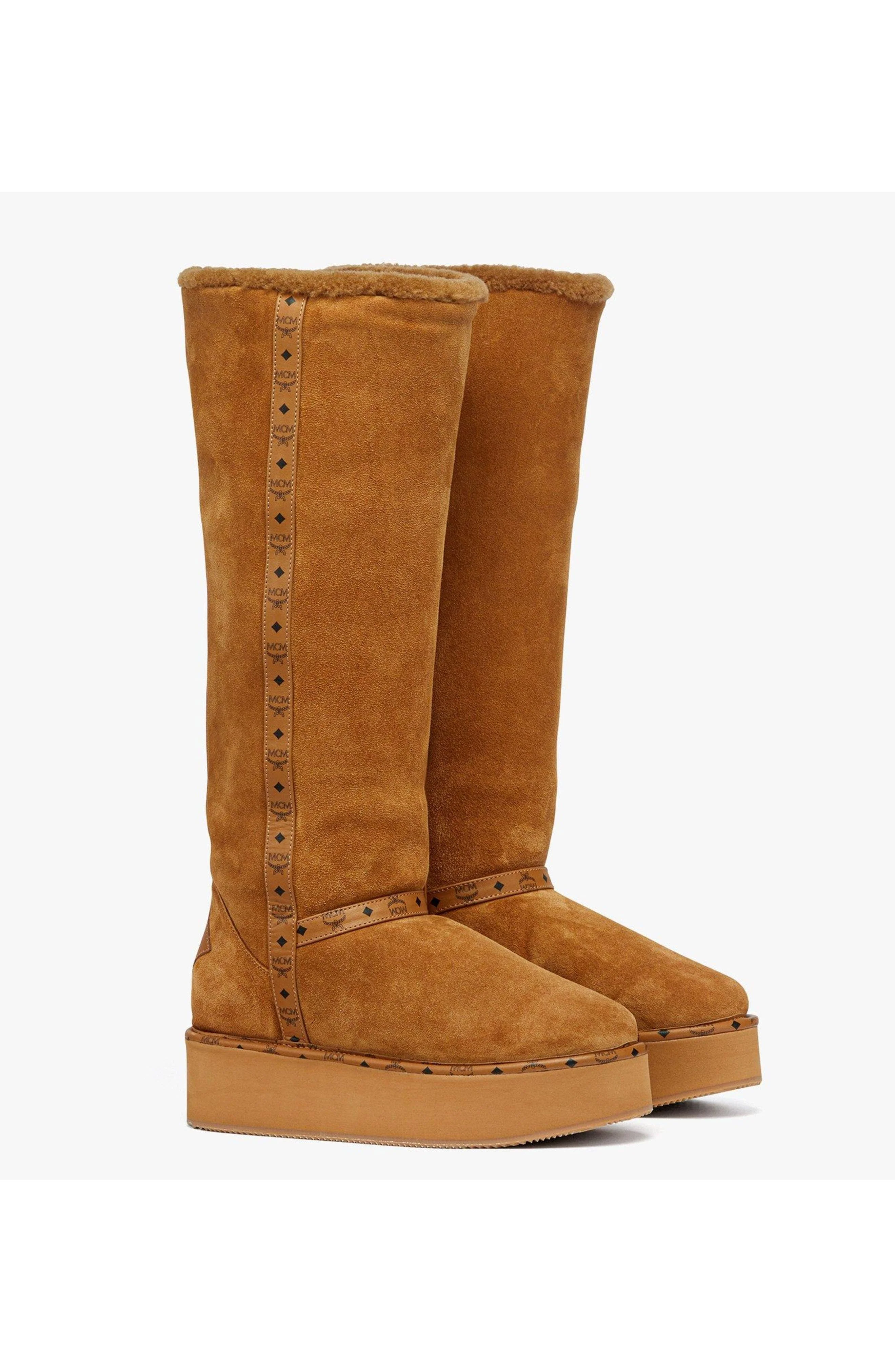MCM Women's Boots in Calfskin Suede Leather in Cognac at Nordstrom - 1