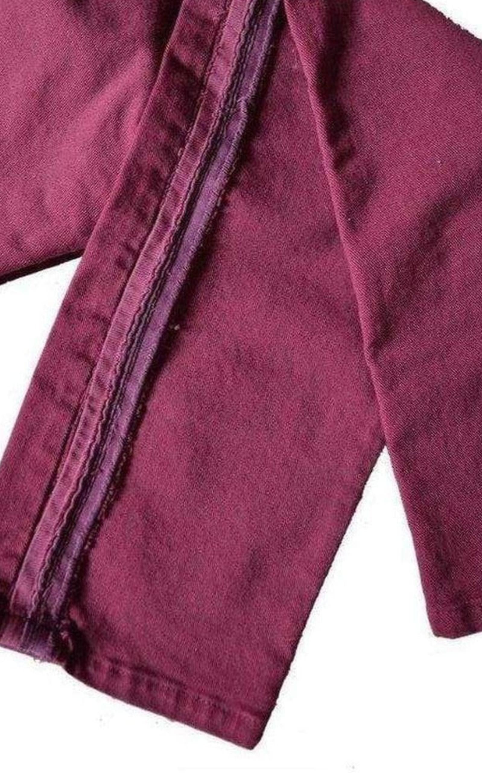 Burgundy Embroidered Trimming Slim Stretch Jeans - 3