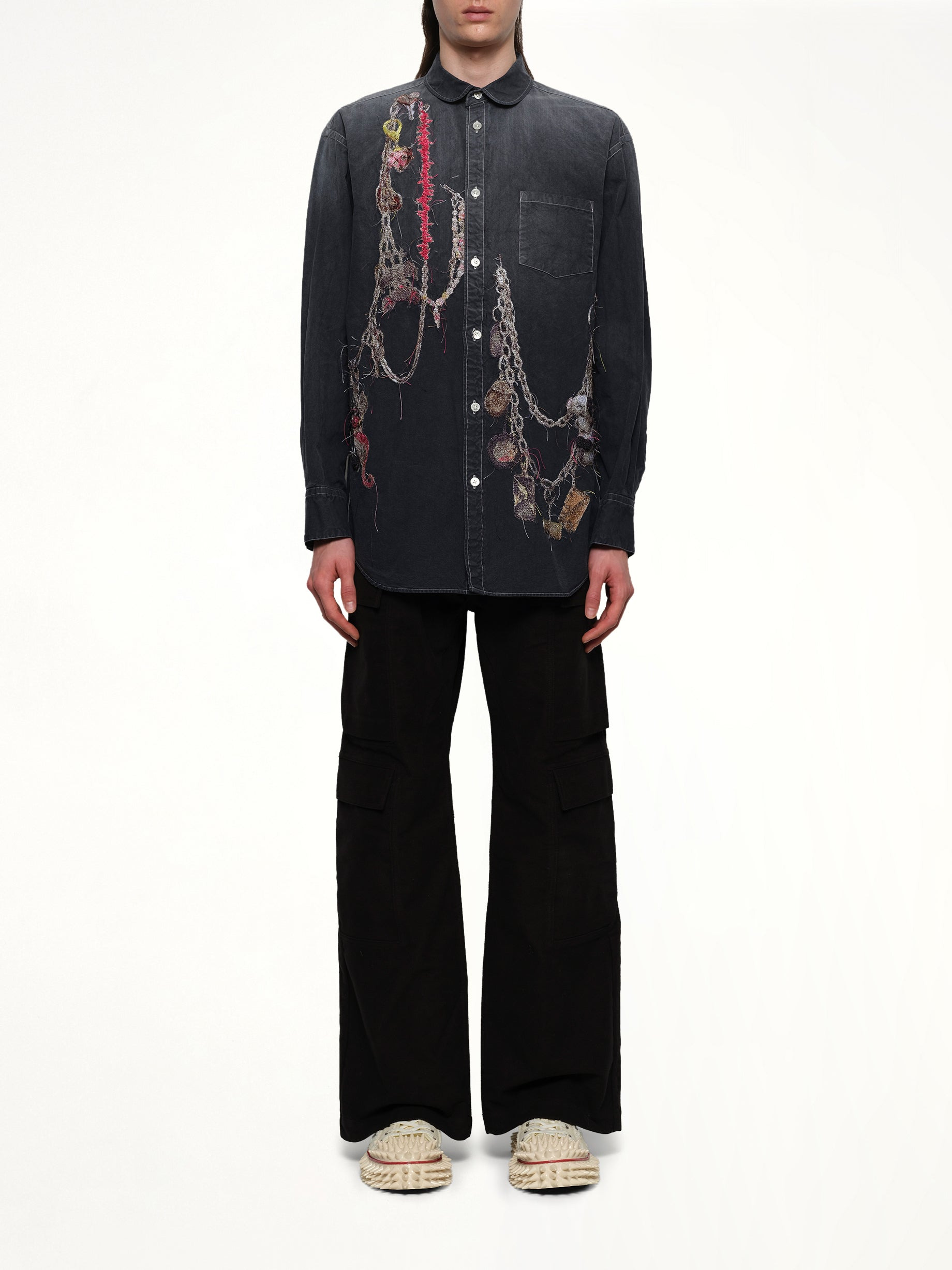 Embroidered Chain Shirt in Grey - 7