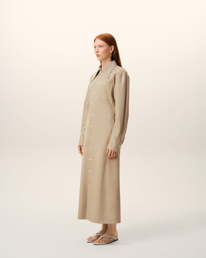 BEIGE COTTON FITTED SHIRT DRESS 6