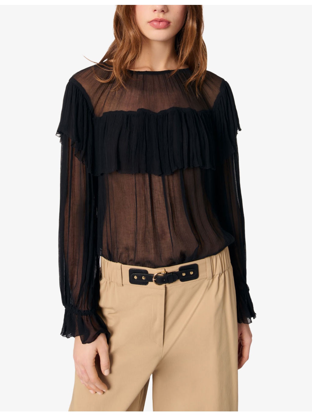Long-Sleeved Sheer Chiffon Blouse - 3