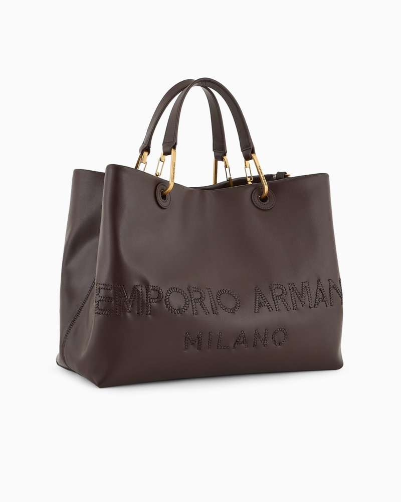 EMPORIO ARMANI MYEA SHOPPER BAG IN INTERWOVEN LOGO LEATHER outlook