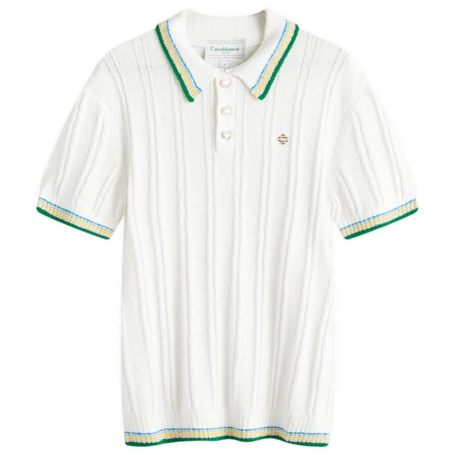 Casablanca Men's White Rib Boucle Polo Shirt - 5
