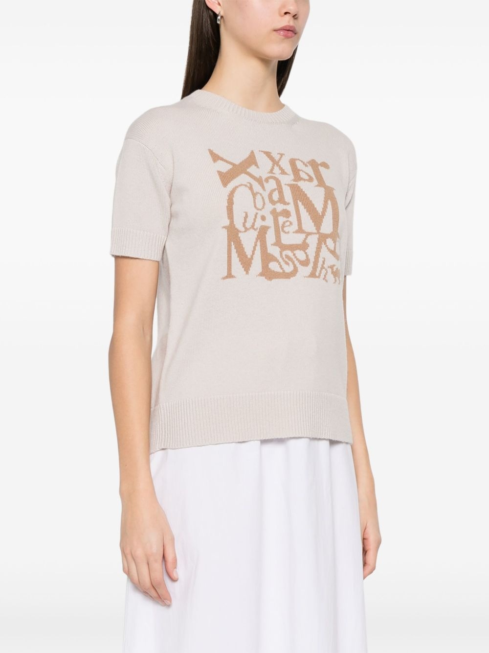 MAX MARA★W'S FELICIA LOGO S/S T-SHIRT - FELICIA 019 113683 Wool and cashmere jumper with intarsia, medium grey