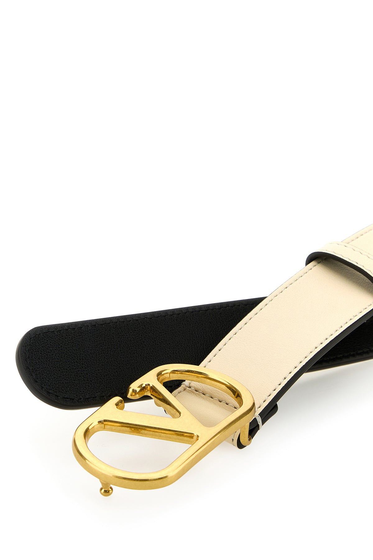 Ivory leather VLogo belt - 4