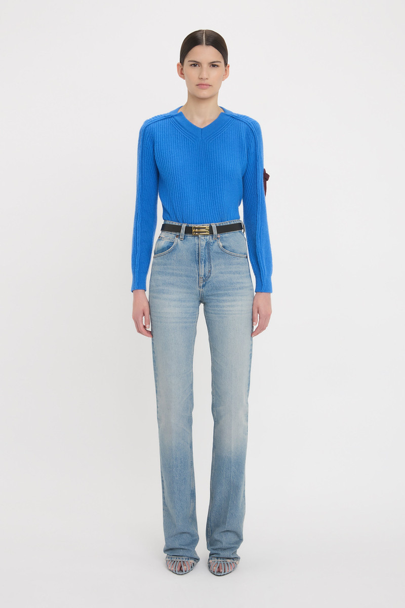 Victoria Beckham V Neck Knitted Jumper In Regatta Blue outlook
