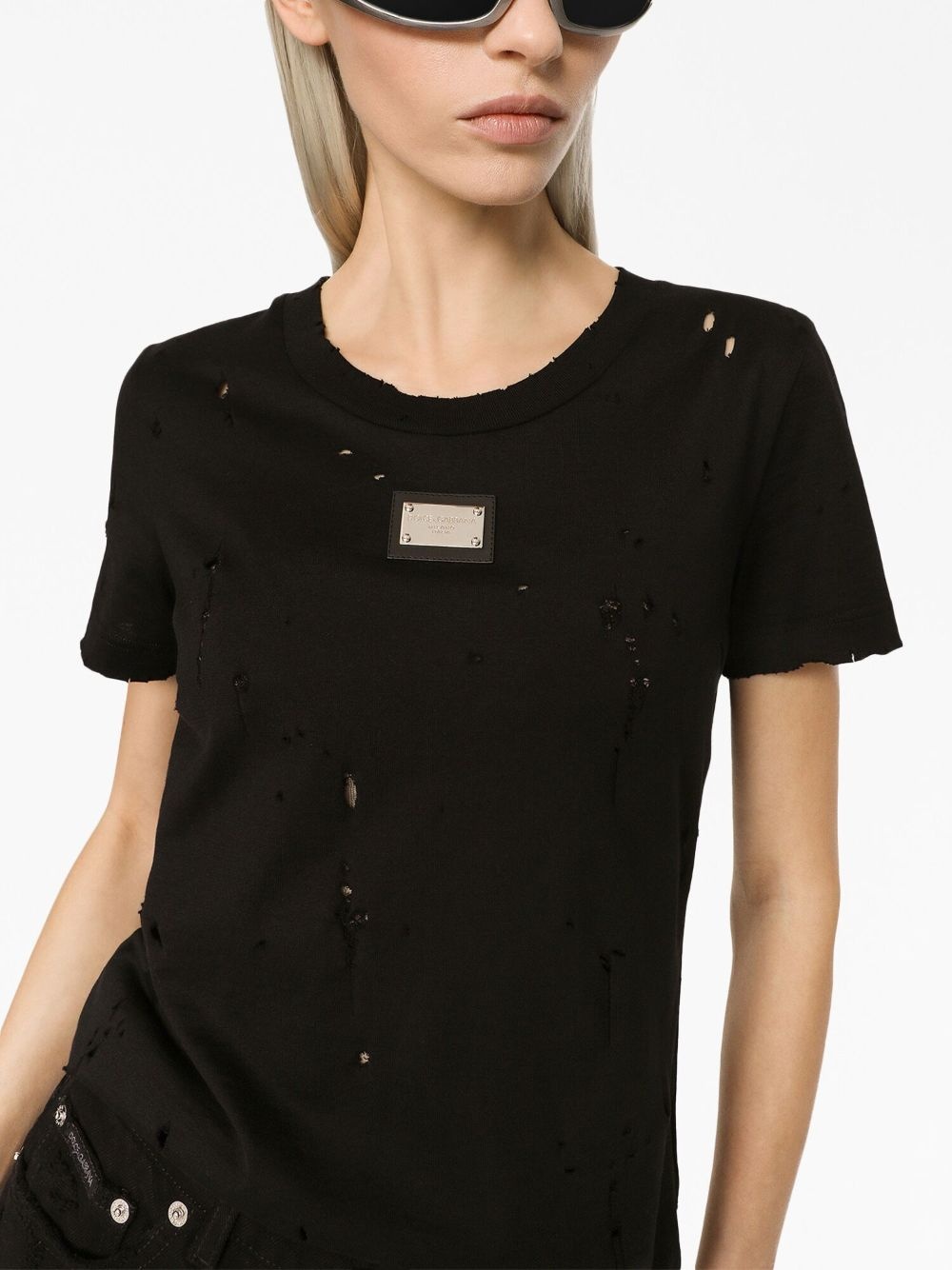 distressed-effect logo-plaque T-shirt - 5