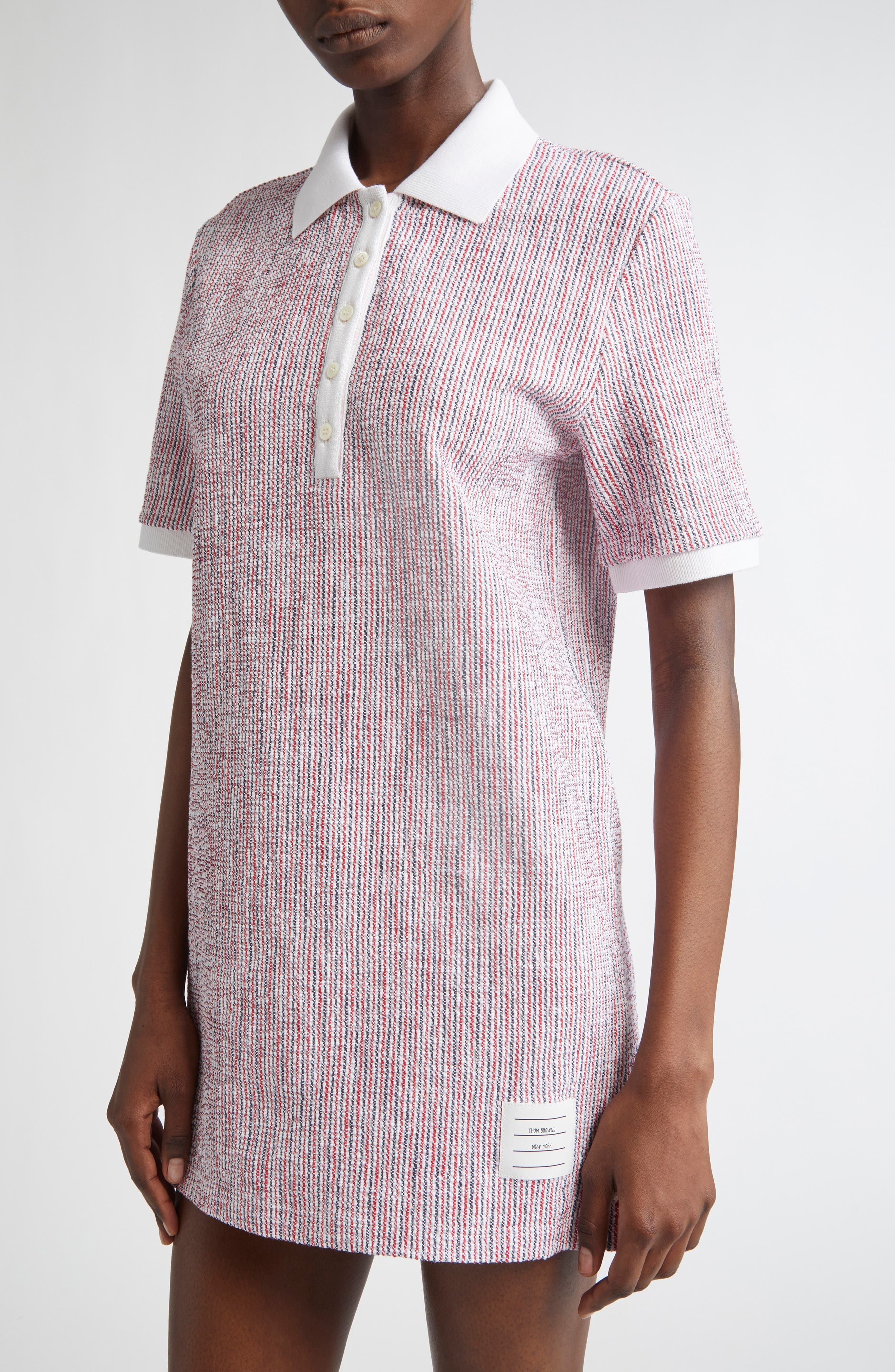 Thom Browne RWB Tweed Polo Dress in Red/white/blue at Nordstrom - 4