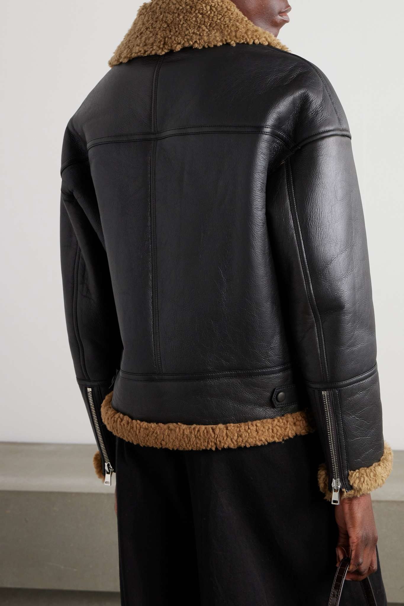 Shearling-trimmed leather jacket - 4