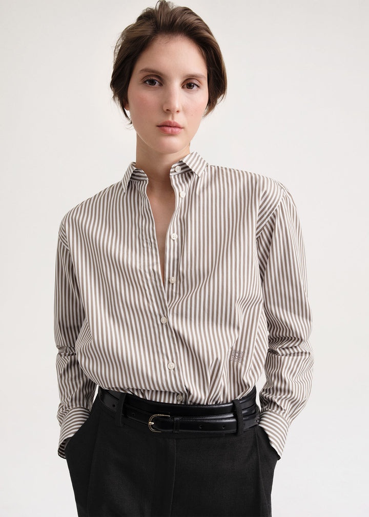 Signature cotton shirt dark taupe stripe - 5