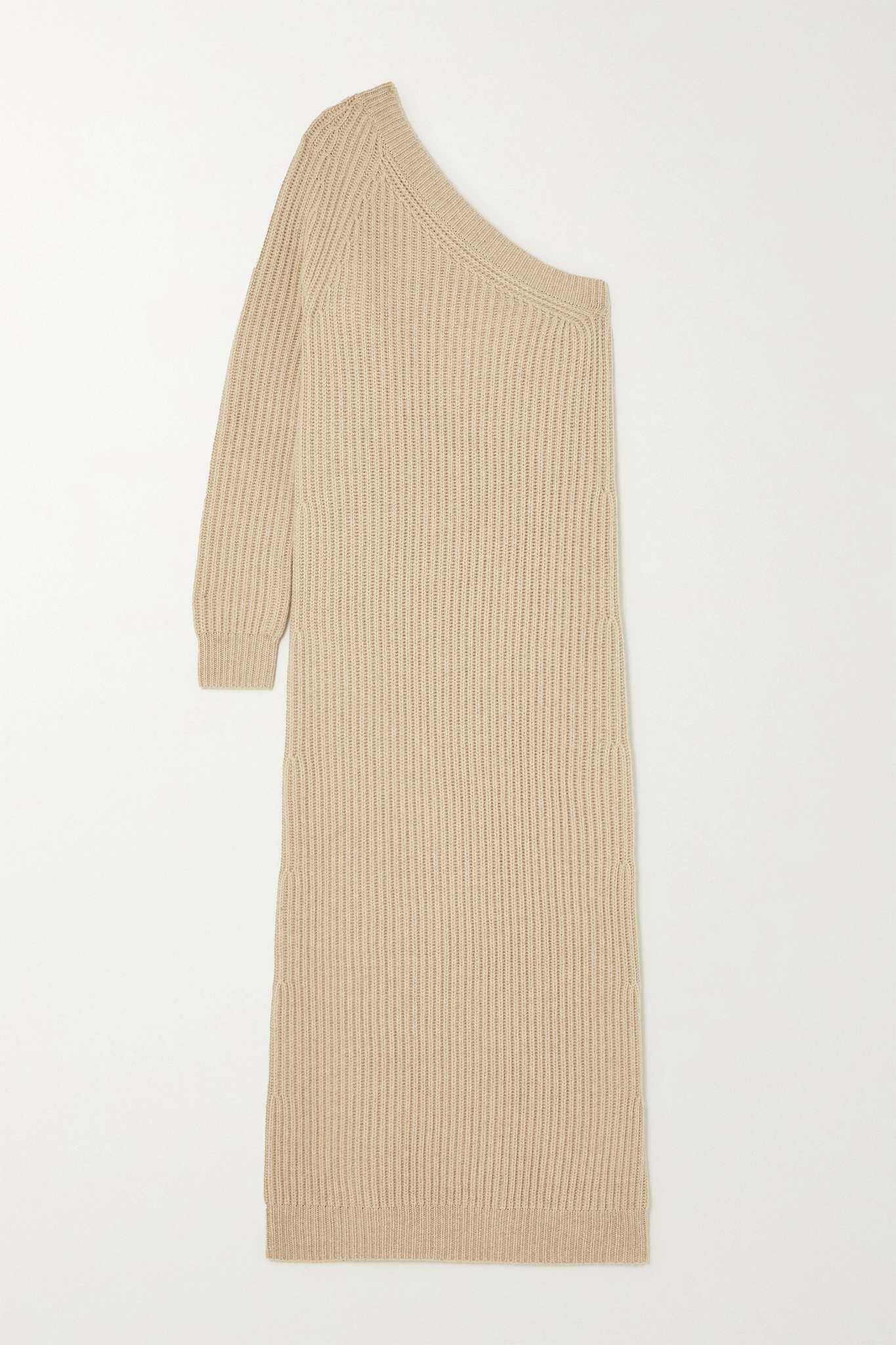 One-shoulder ribbed wool and cashmere-blend midi dress - 1