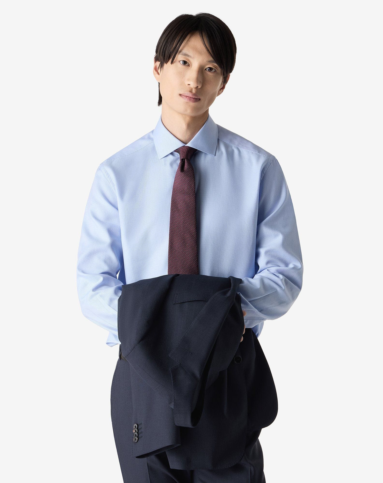 Navy blue micropatterned wool suit - 4