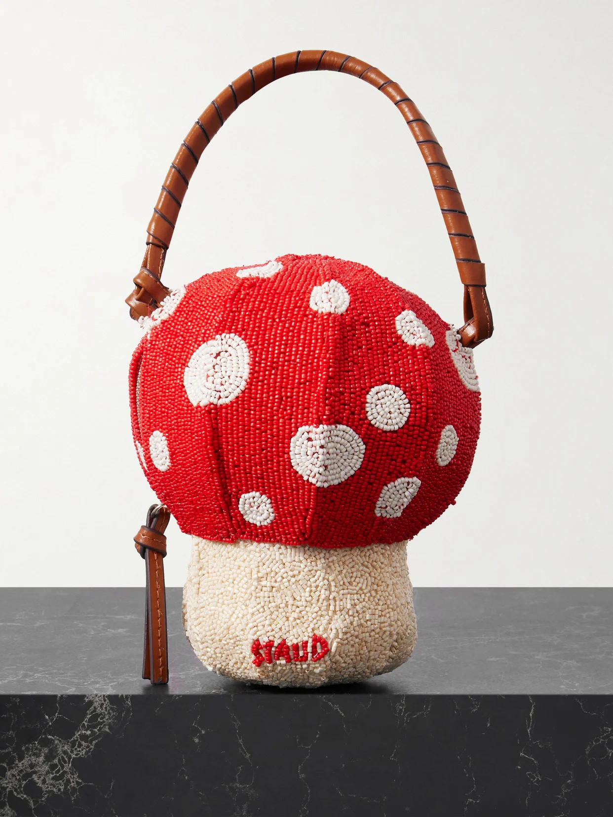 Shroom Leather-trimmed Beaded Satin Tote - 1