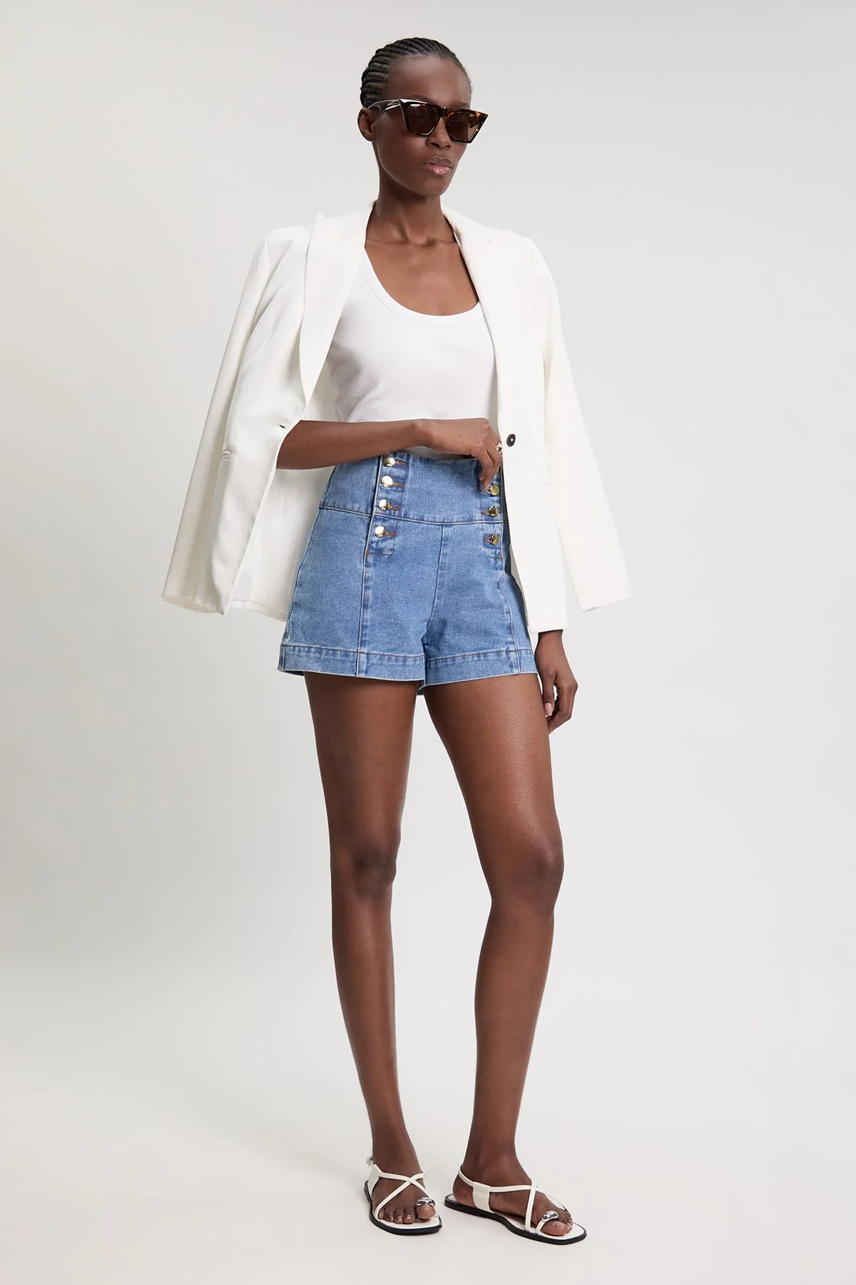 Denim Button Front Shorts - 1