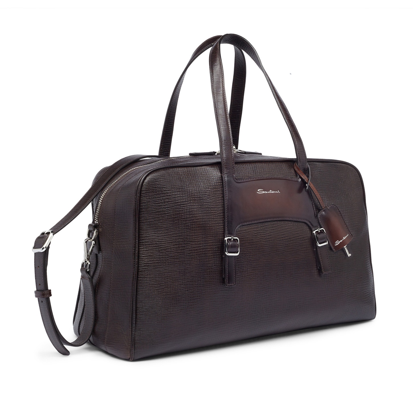 Brown embossed leather weekend bag - 7