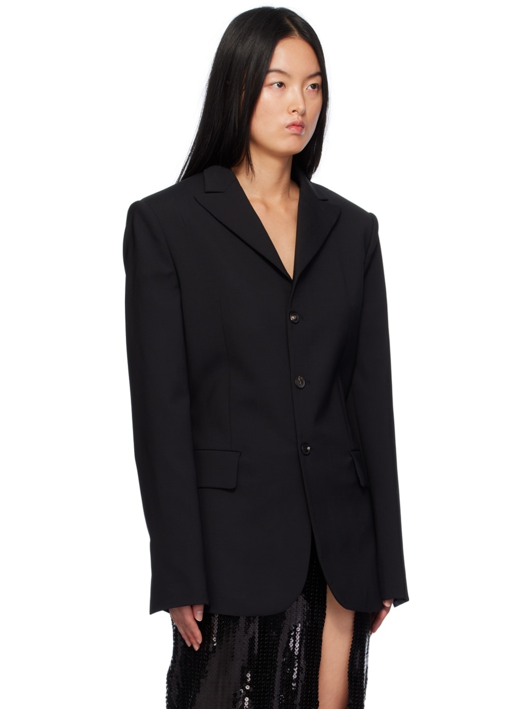 Black Peaked Lapel Blazer - 2