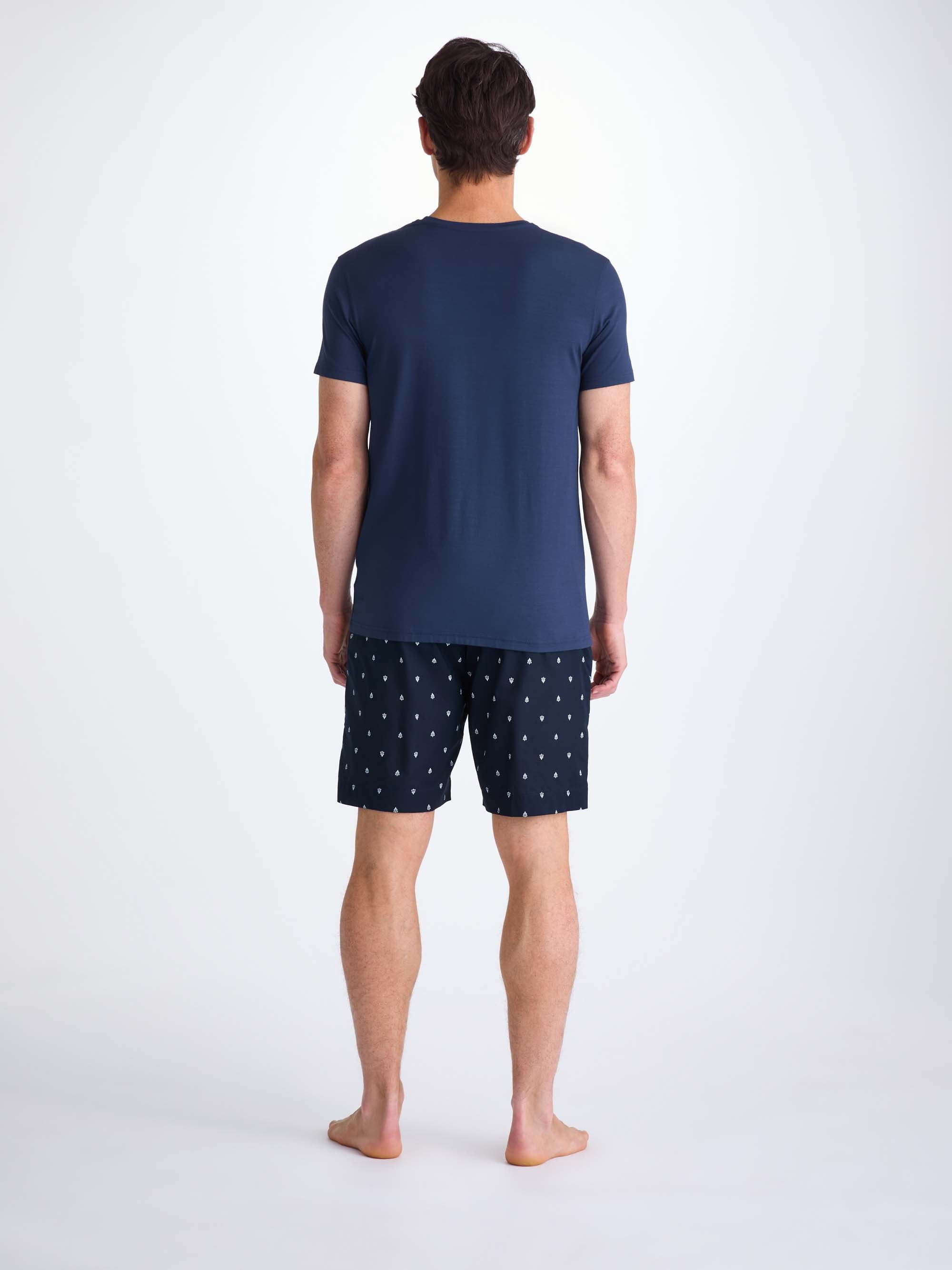 Men's Lounge Shorts Cotton Batiste Navy Paisley Motif - 3