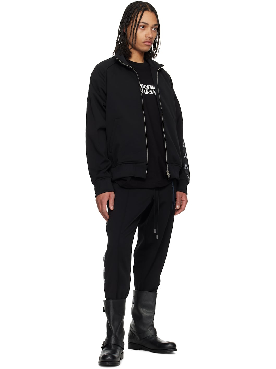Black Regular Fit Skull Tape Jersey Tapered Sweatpants - 4