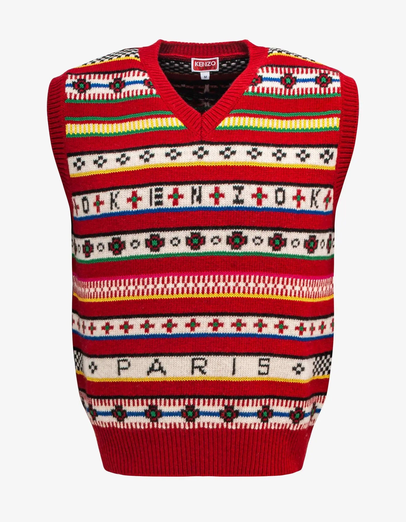 Kenzo Red Fair Isle Jacquard Sleeveless Jumper - 1