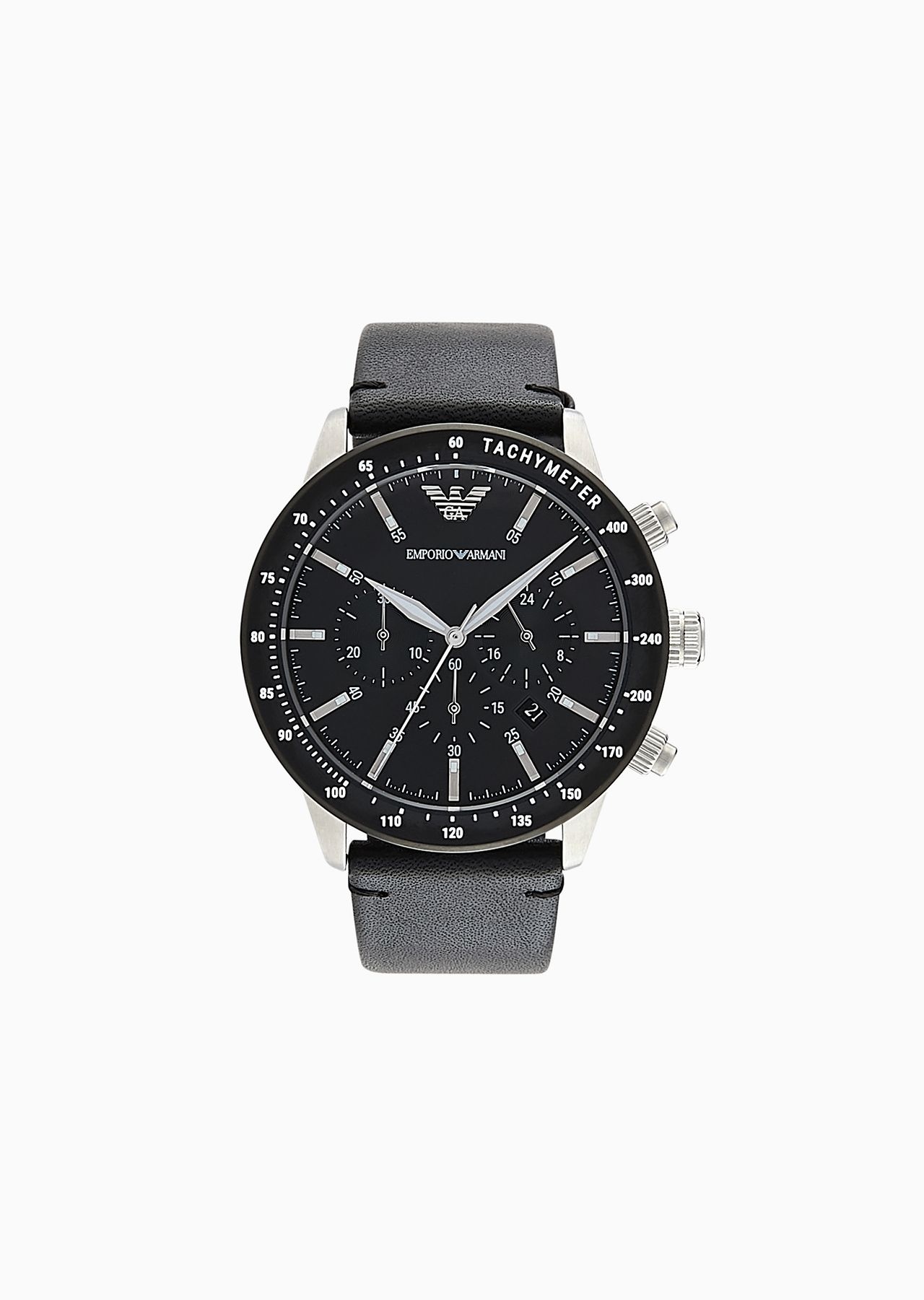 Men's Chronograph Black Leather Watch - 1