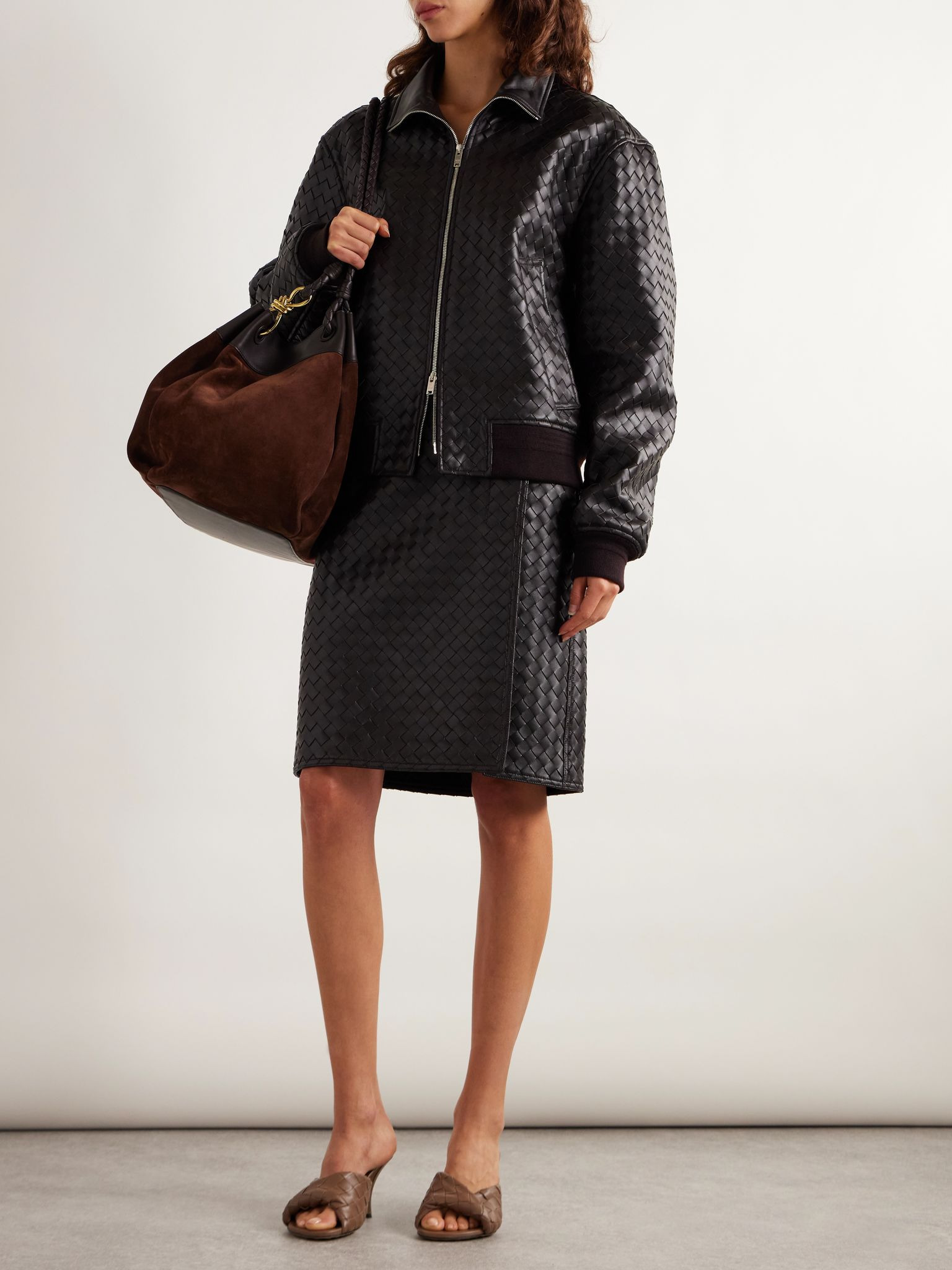 Intrecciato leather bomber jacket Dark brown - 2