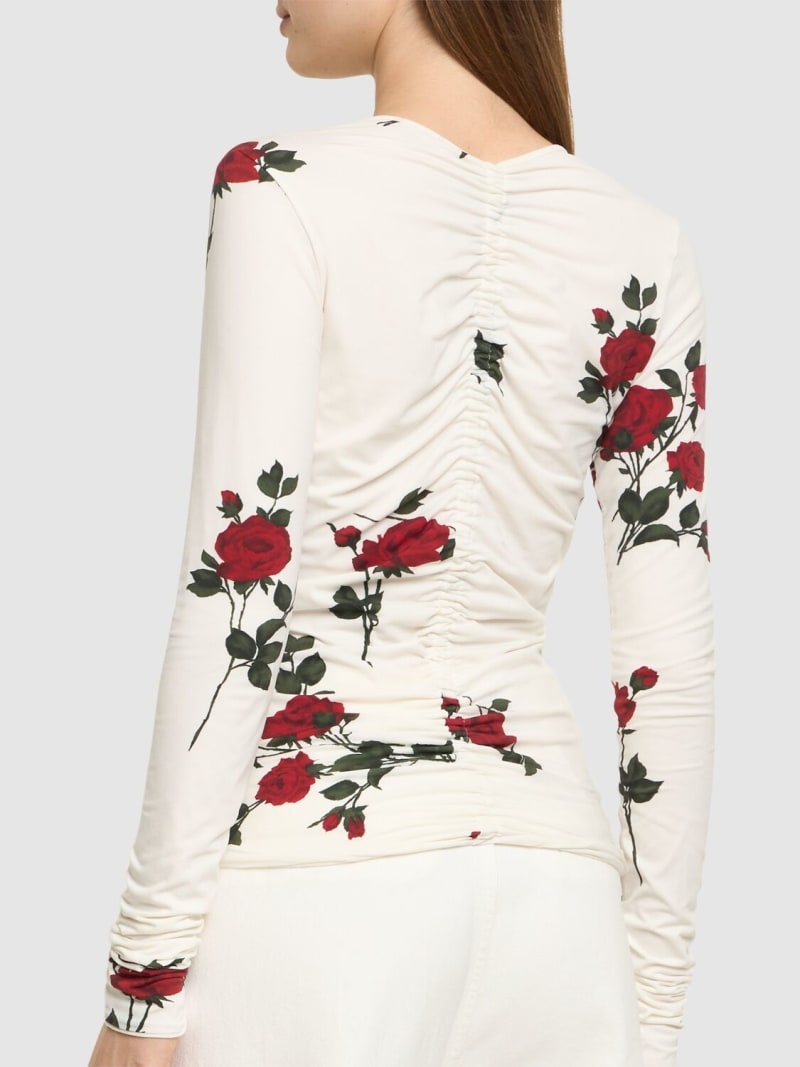 Rose printed jersey long sleeve top - 3