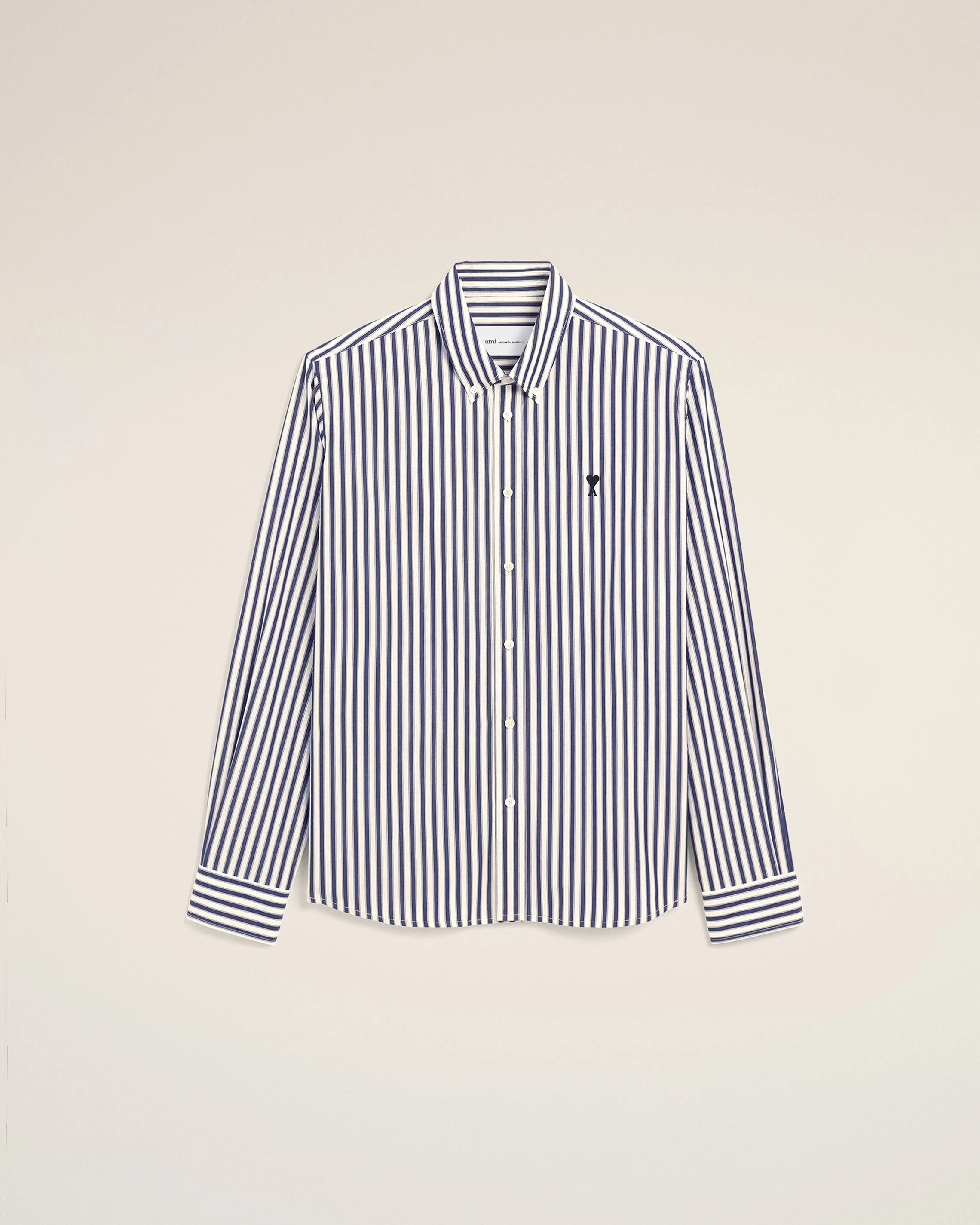 BLUE STRIPED COTTON SHIRT WITH AMI DE COEUR - 1