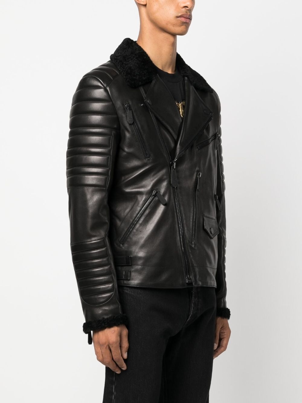 logo-debossed leather jacket - 3