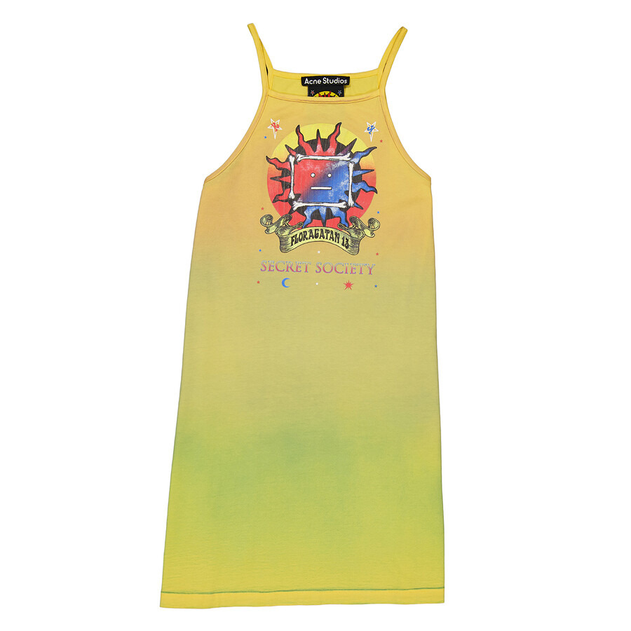 Acne Studios Ladies Yellow Brown Screen Print Dress - 4