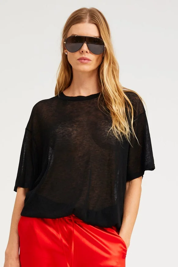 BLACK TISSUE CASHMERE VINTAGE TEE - 1