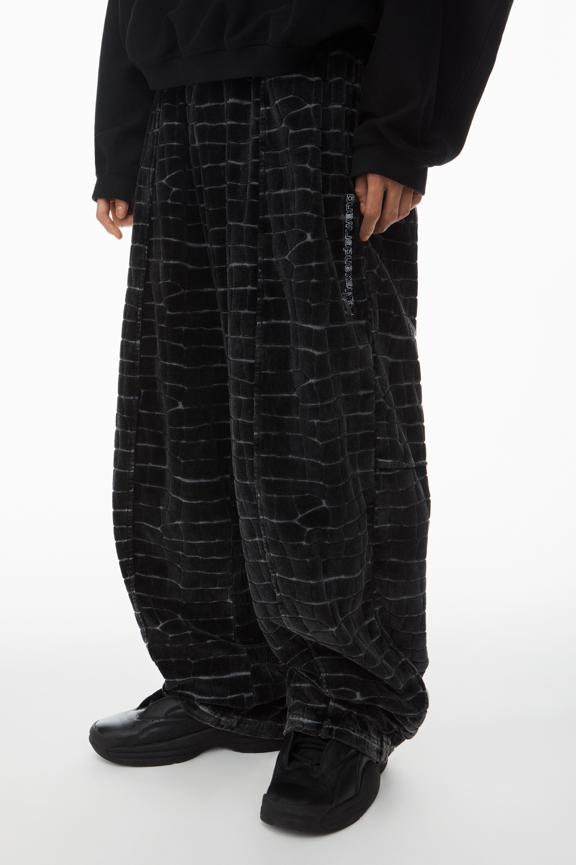 crocodile jacquard velour track pants - 3