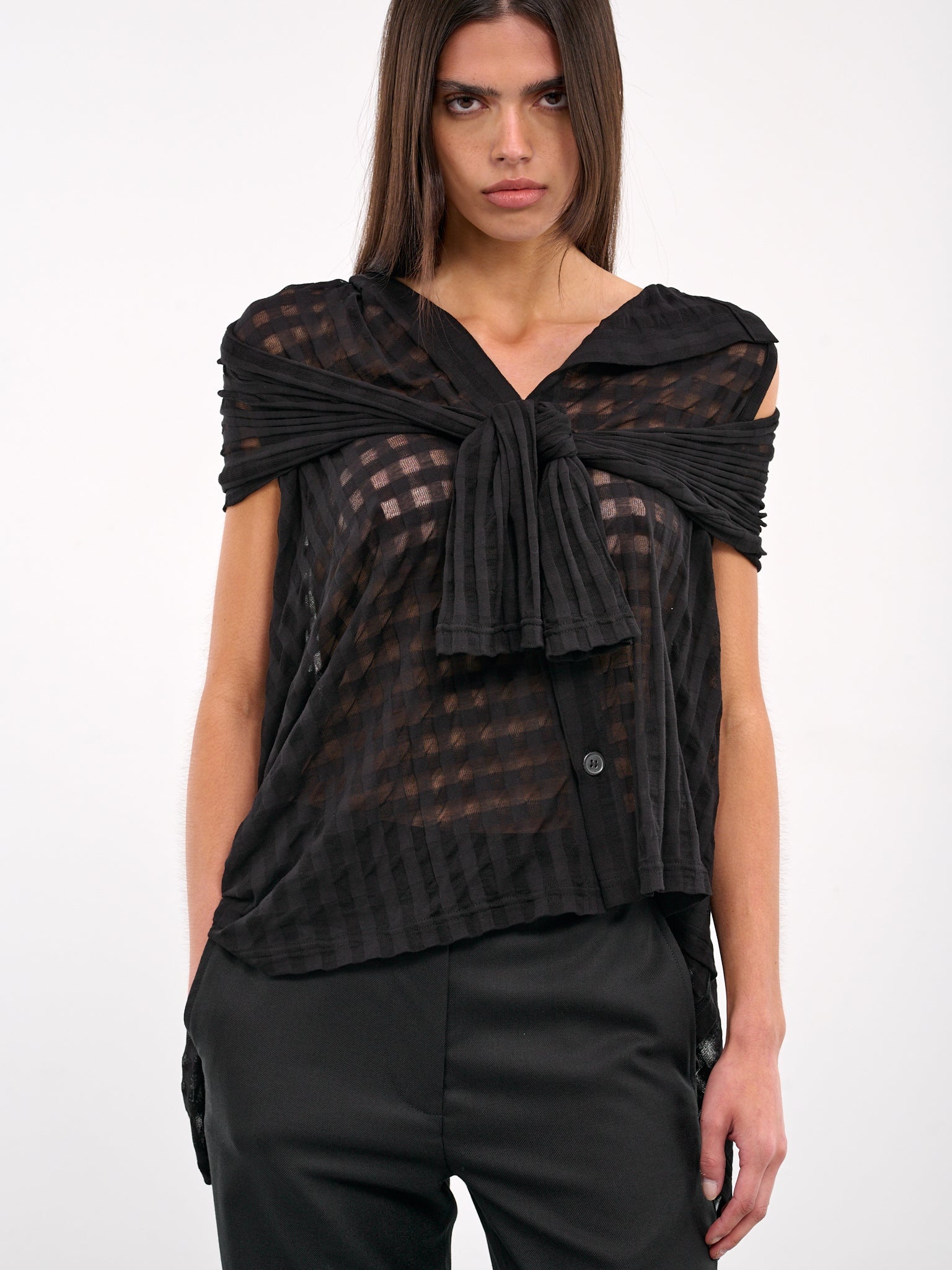 Sheer Plaid Jacquard Layered Cardigan - 4