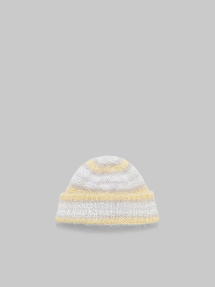 GREY BRUSHED MOHAIR BEANIE WITH STRIPES - 1