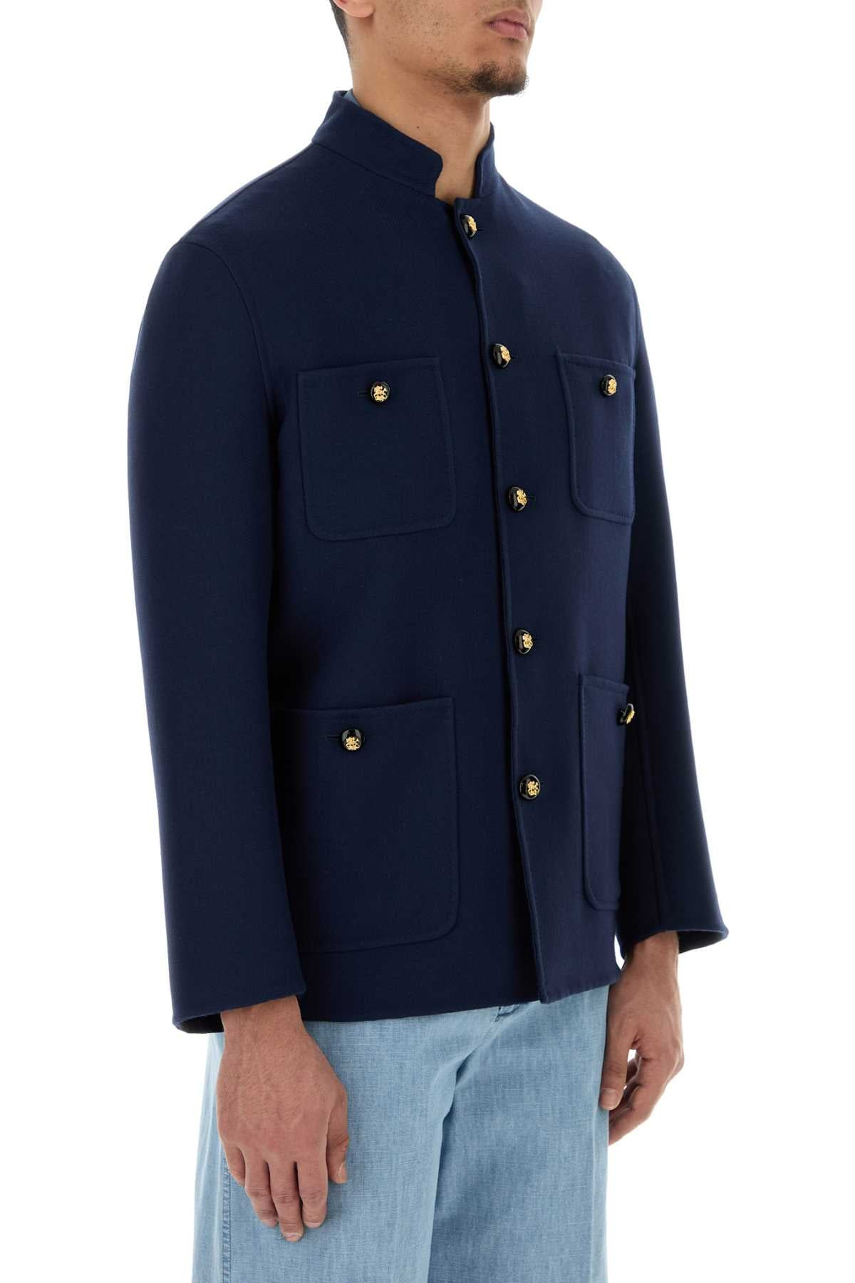 Valentino Garavani Men Navy Blue Wool Blend Jacket - 3