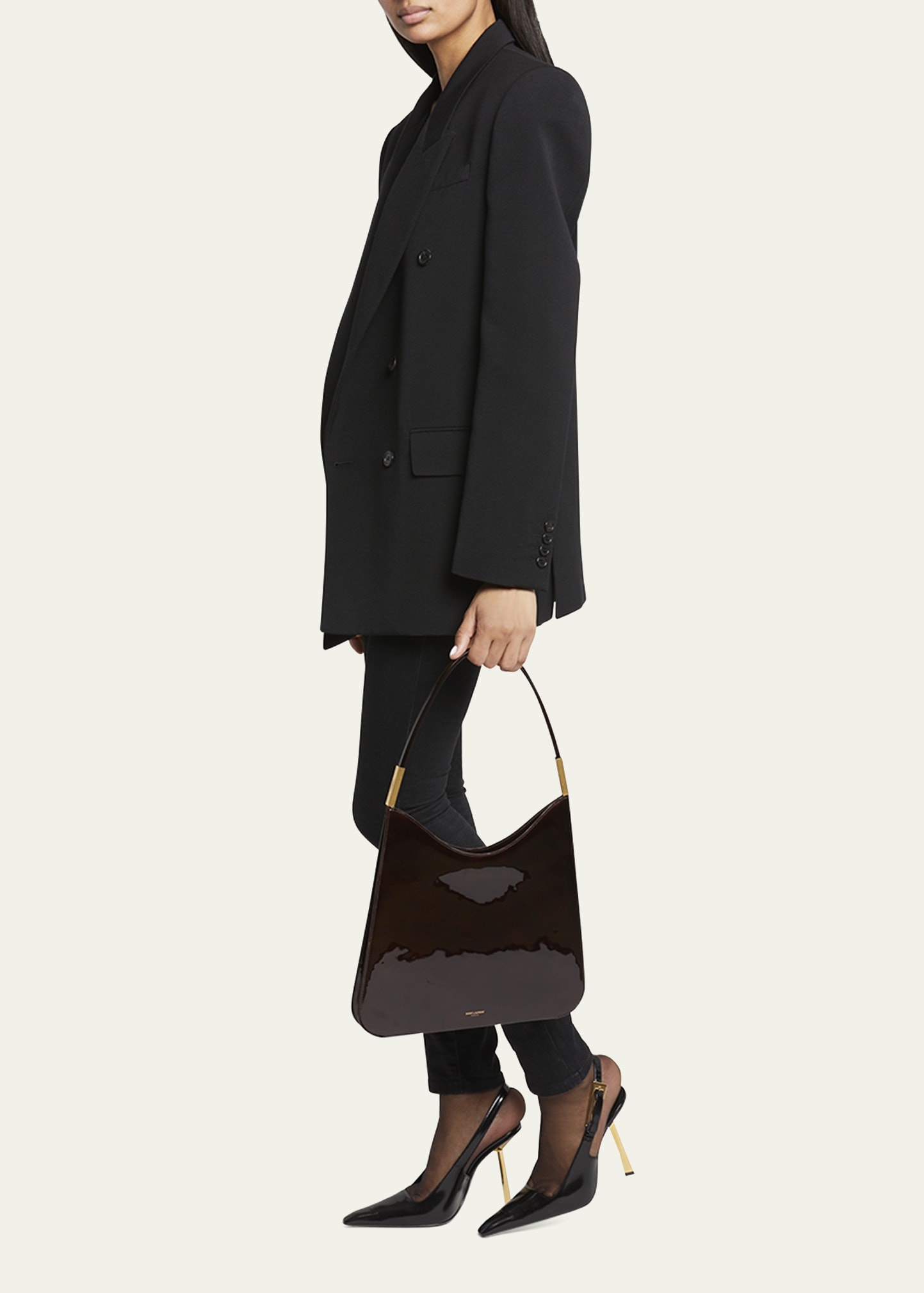 SAINT LAURENT Sadie YSL Pearlized Patent Leather Hobo Bag