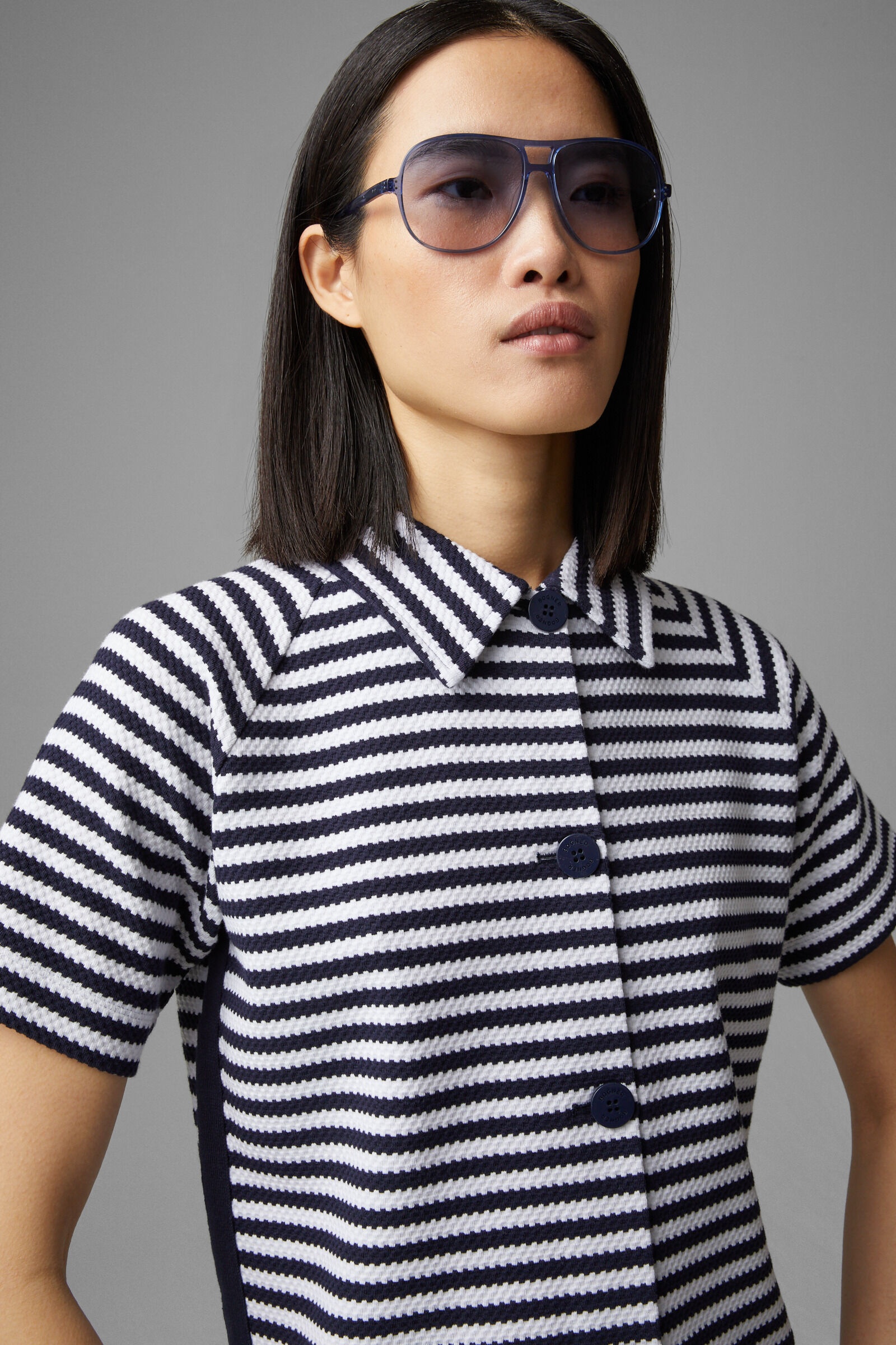 Ayca Knitted blouse in Navy blue/White - 4